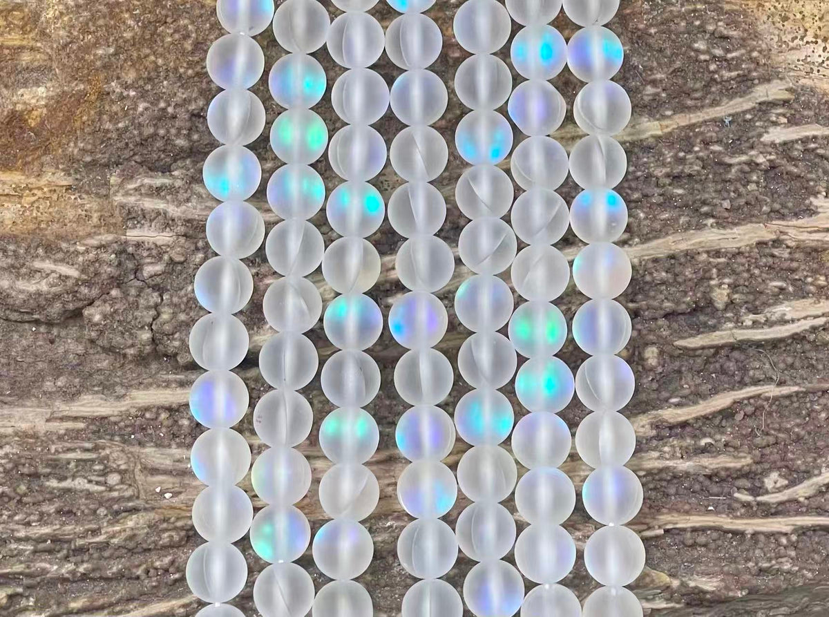Matte Mermaid Glass Beads aka Mystic Aura Quartz, Round 6mm 8mm